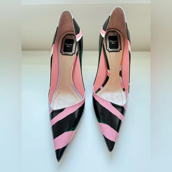 DIOR Christian Dior Pink ,Orange,green Black high Heels SHOES SIZE 39,5 -US 9,5 - Picture 3 of 17